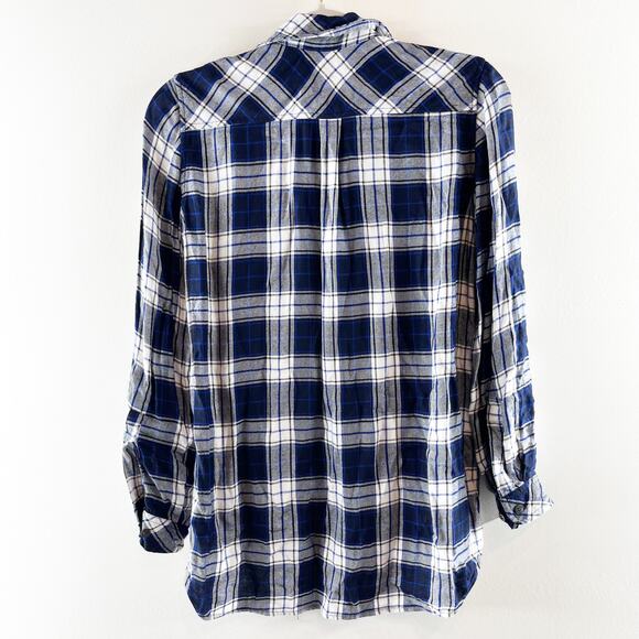 Laju Button Down Long Sleeve Plaid Flannel Shirt Top Blouse Blue Small - Picture 3 of 4